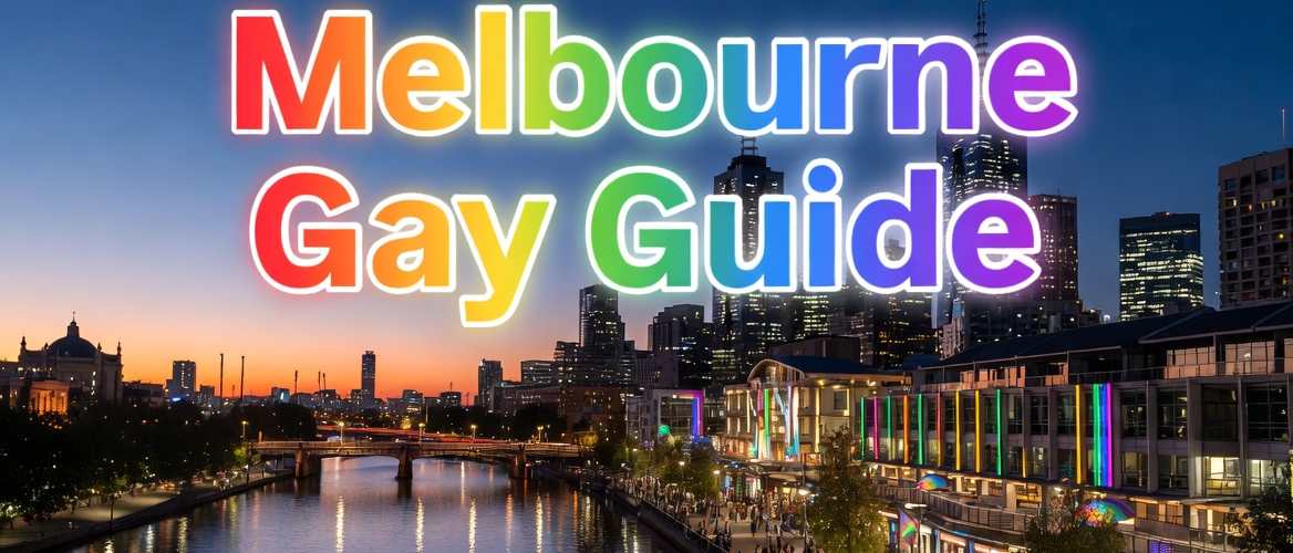 Melbourne Gay Guide - Vibrant twilight view of Southbank and Yarra River with rainbow pride lighting